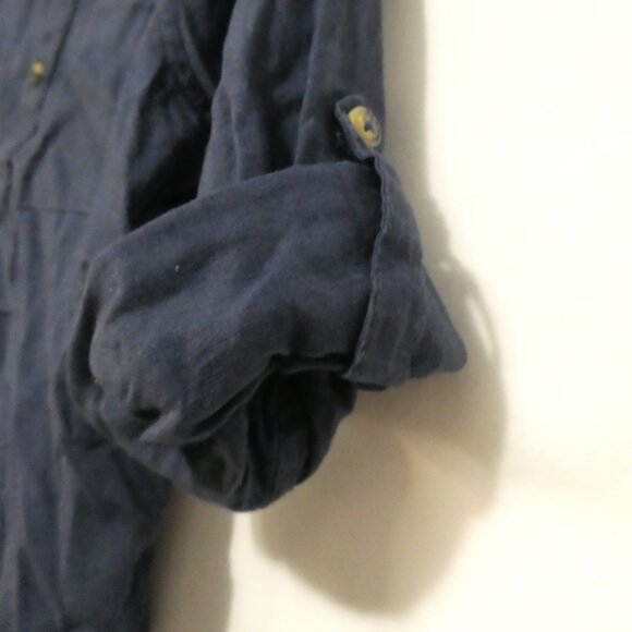 H&M | 5-6 years | Dark Navy Blue Button-Up Linen / Cotton Shirt | Roll Tabs - Picture 7 of 16